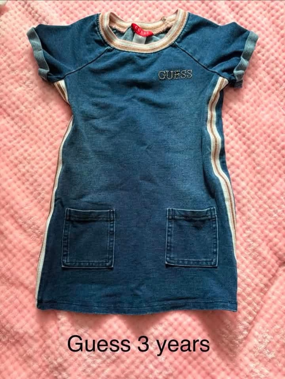 GUESS Blue Denim-Look Tee Dress with Contrast Stripes